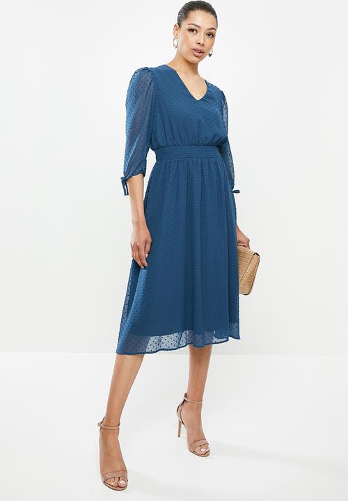 edit - Dobby fit & flare dress - petrol blue