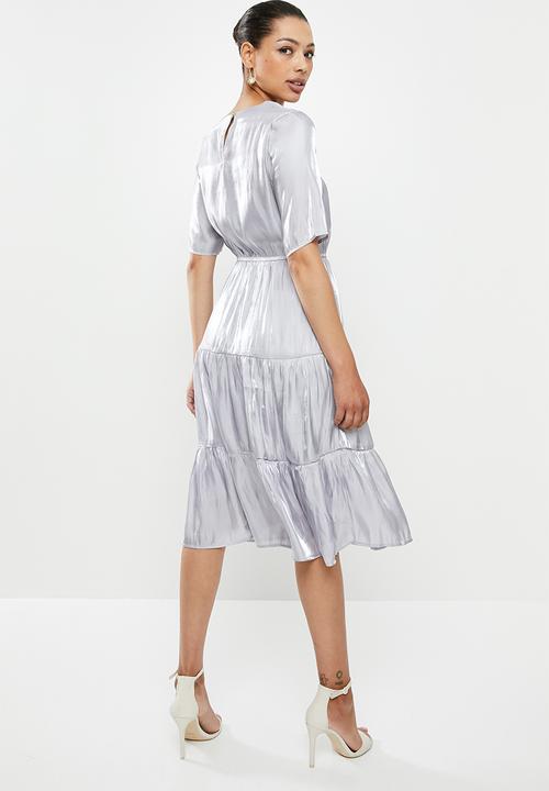 edit - Satin tiered midi dress - silver