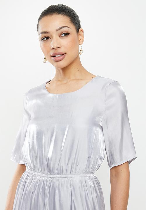 edit - Satin tiered midi dress - silver
