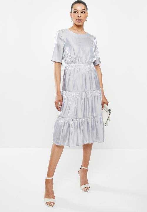 edit - Satin tiered midi dress - silver