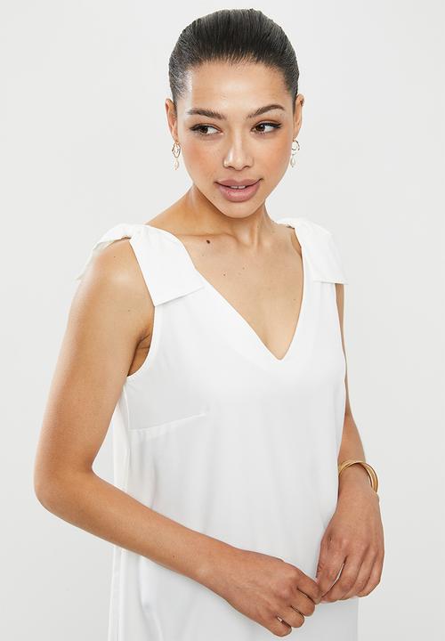 edit - Bow detail v-neck shift dress - milk white