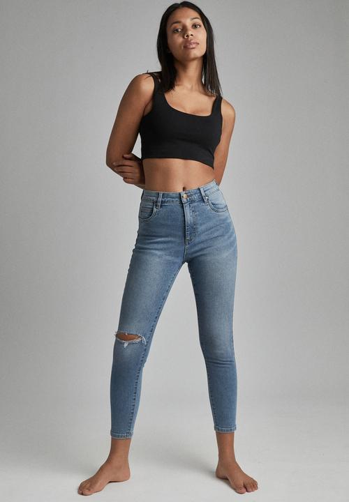 Cotton On - High rise cropped skinny jean - jetty blue rip