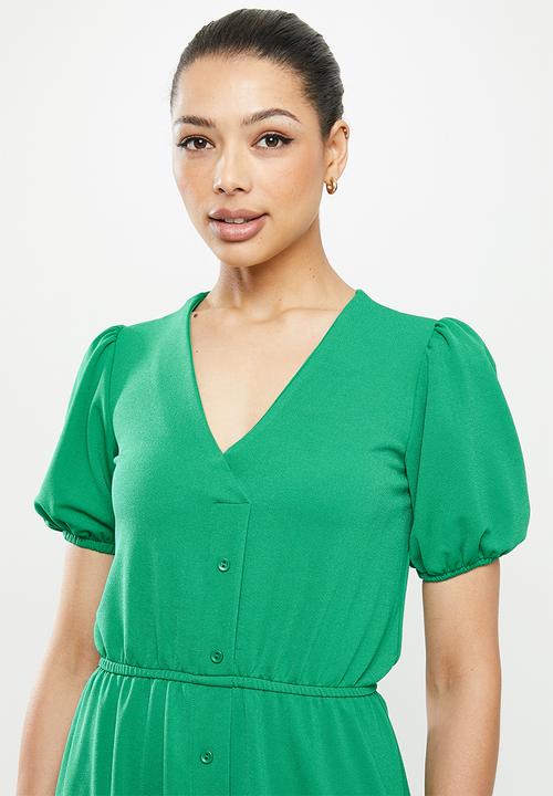 edit - Button down knit dress - green