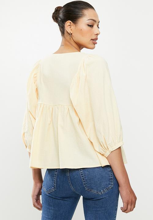 edit - Embroidered cotton blouse - stone