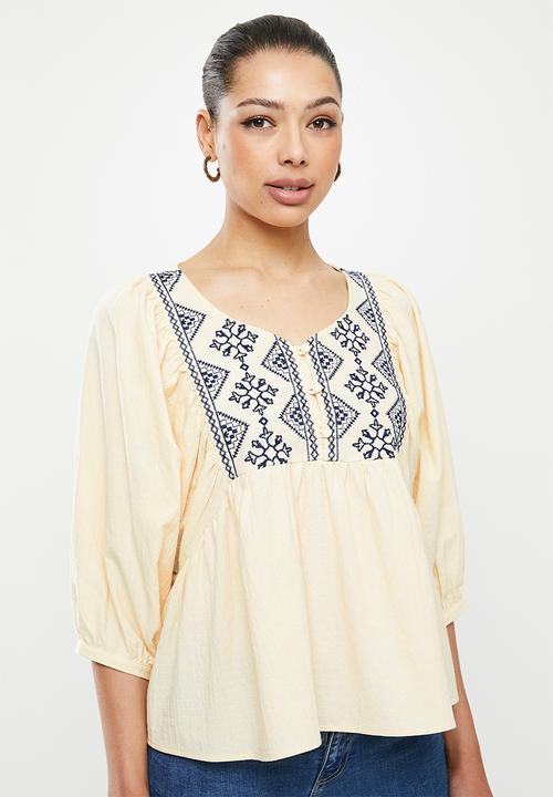edit - Embroidered cotton blouse - stone