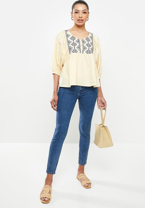 edit - Embroidered cotton blouse - stone
