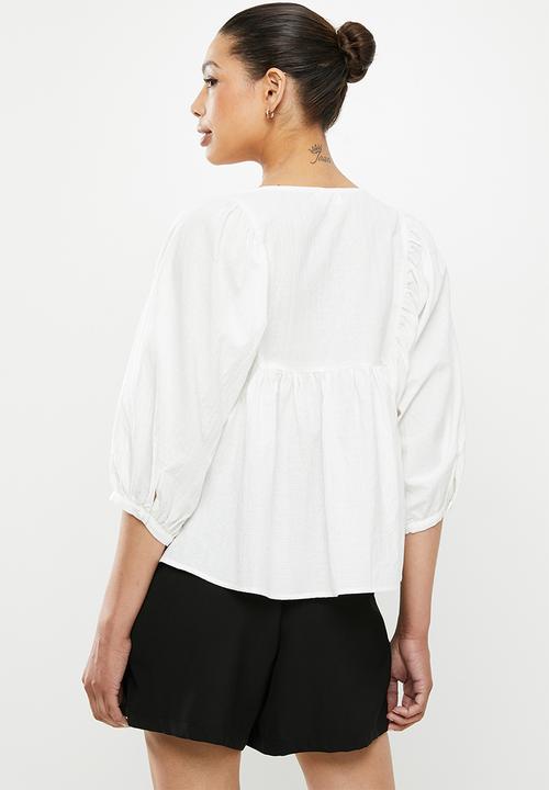 edit - Embroidered cotton blouse - milk white