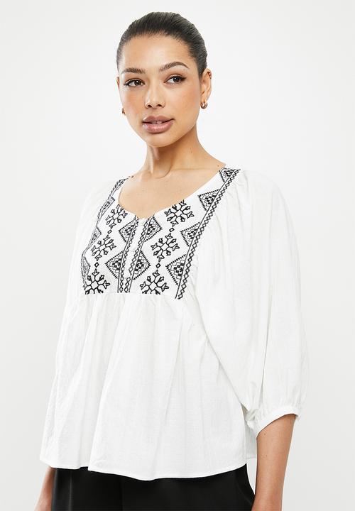 edit - Embroidered cotton blouse - milk white