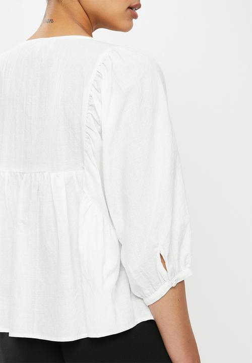 edit - Embroidered cotton blouse - milk white