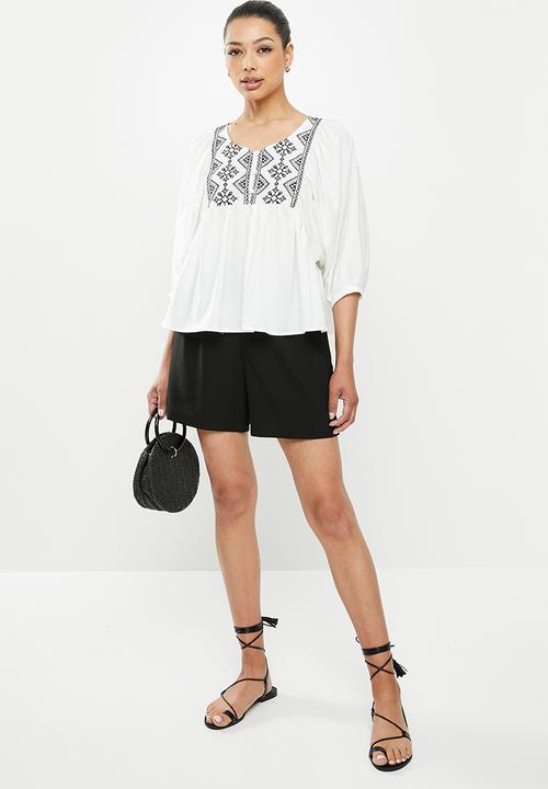 edit - Embroidered cotton blouse - milk white