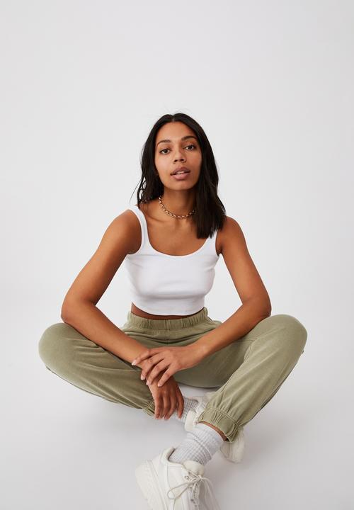 Cotton On - High waist track pant - new wheat garment pigment dye