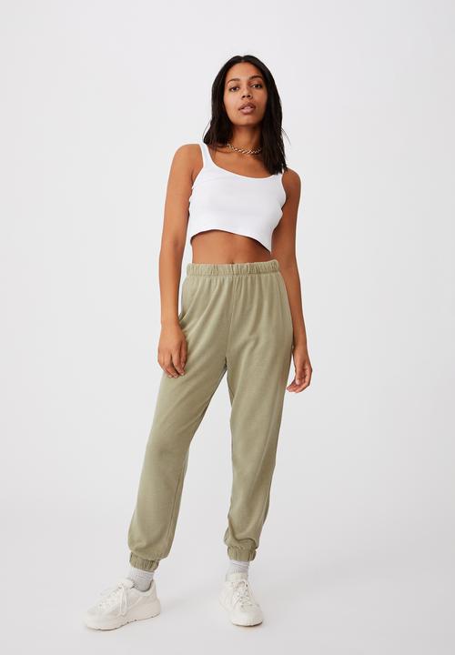 Cotton On - High waist track pant - new wheat garment pigment dye