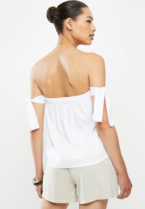 MILLA - Linen bardot top - white