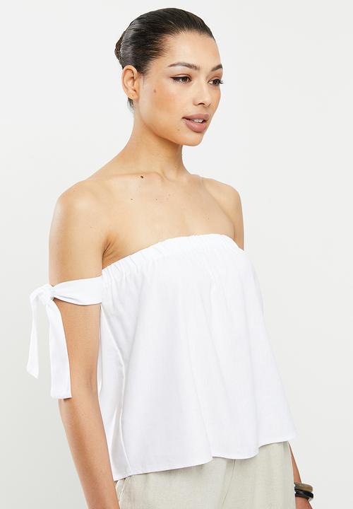 MILLA - Linen bardot top - white