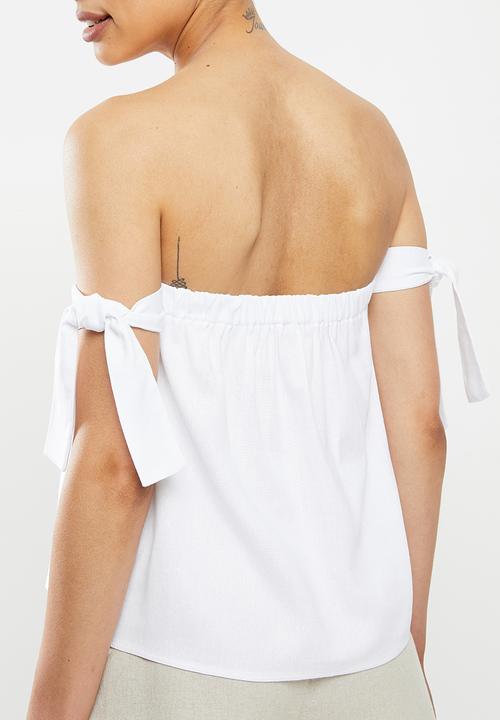 MILLA - Linen bardot top - white