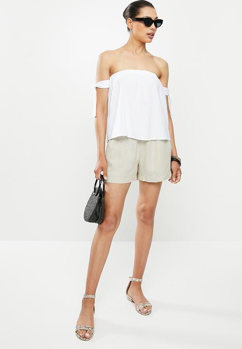MILLA - Linen bardot top - white
