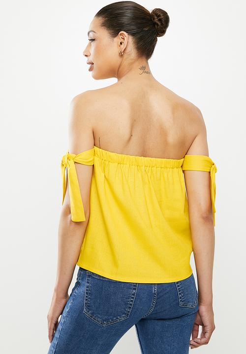 MILLA - Linen bardot top - yellow