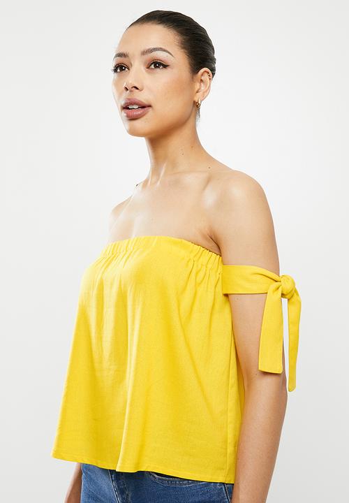 MILLA - Linen bardot top - yellow