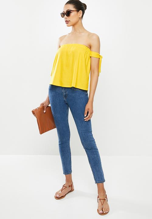 MILLA - Linen bardot top - yellow