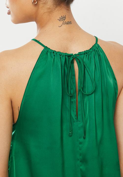 MILLA - Satin gauged top - green