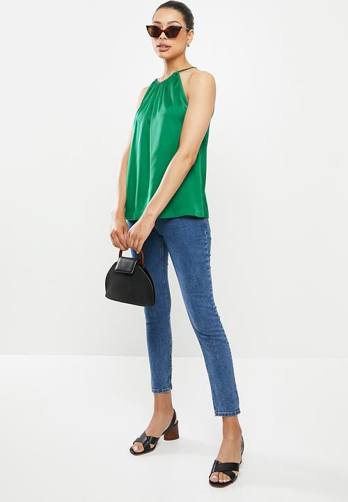 MILLA - Satin gauged top - green