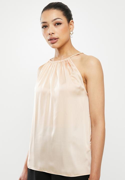 MILLA - Satin gauged top - neutral