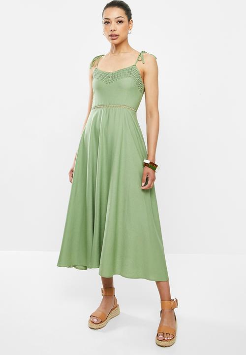MILLA - Linen cami midi dress - sage green