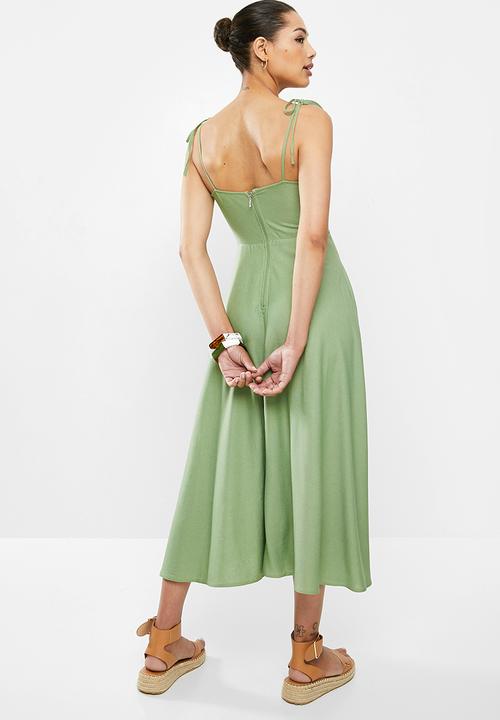 MILLA - Linen cami midi dress - sage green