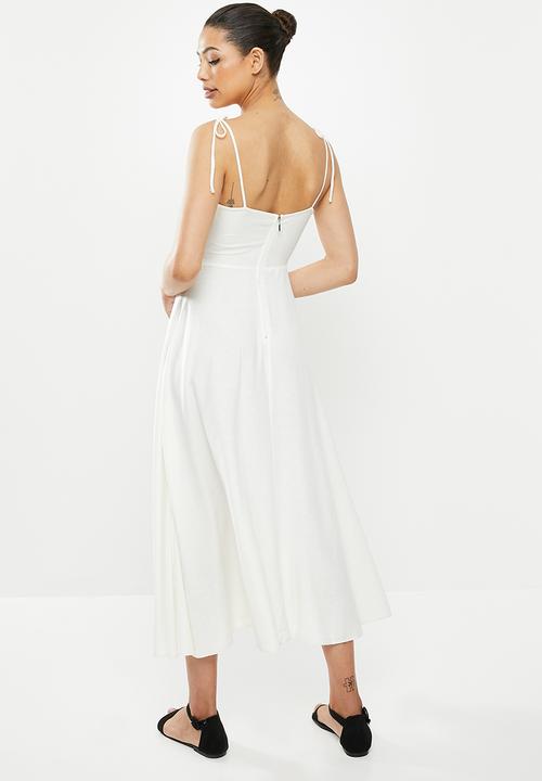 MILLA - Linen cami midi dress - white