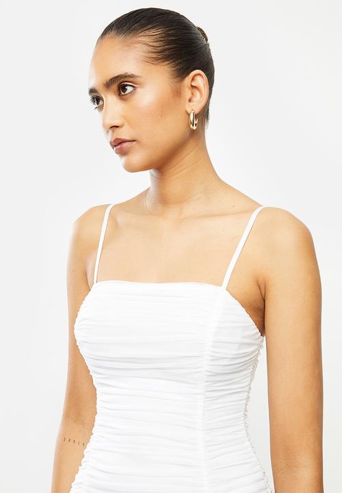 VELVET - Gauged mesh strappy midi dress - white