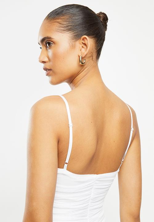 VELVET - Gauged mesh strappy midi dress - white