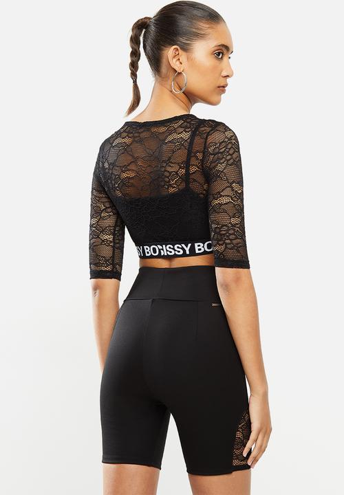 SISSY BOY - Athleisure: lace combo crop top - black