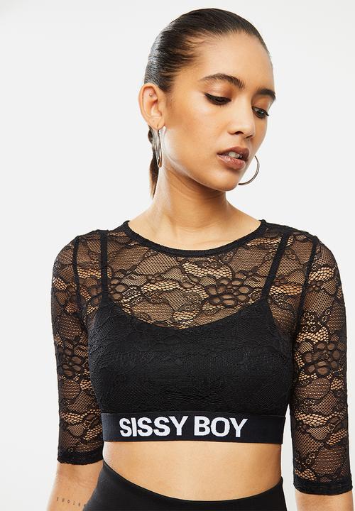 SISSY BOY - Athleisure: lace combo crop top - black