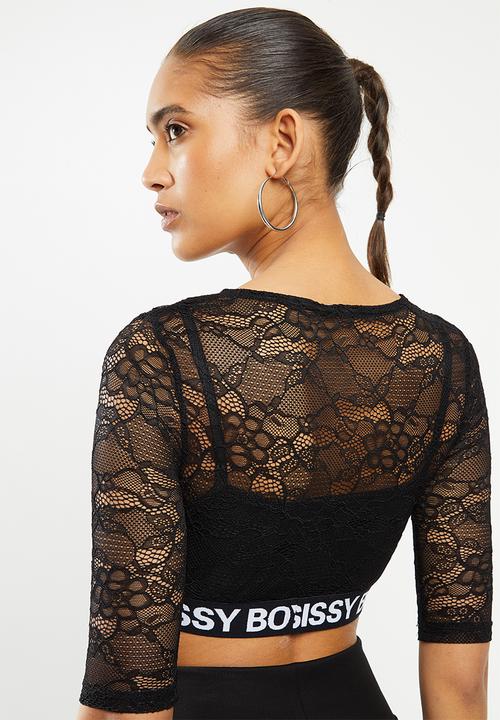 SISSY BOY - Athleisure: lace combo crop top - black