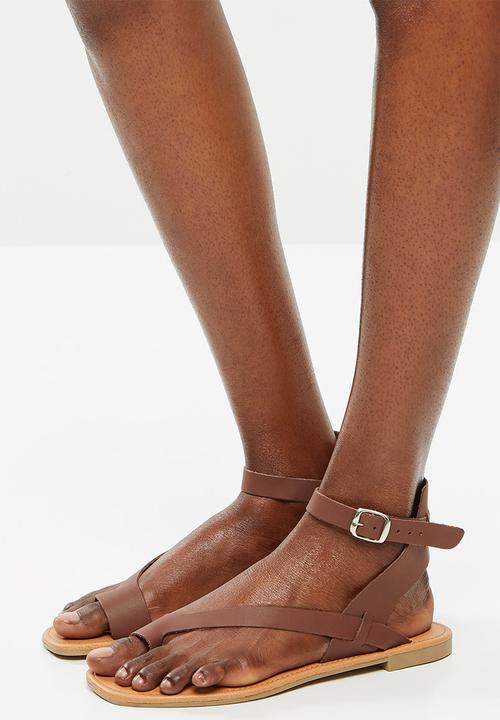 Superbalist - Siera leather ankle strap sandal - brown