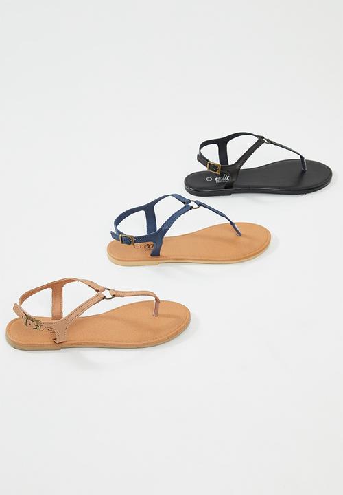 edit - Khanyi leather T-bar sandal  - navy