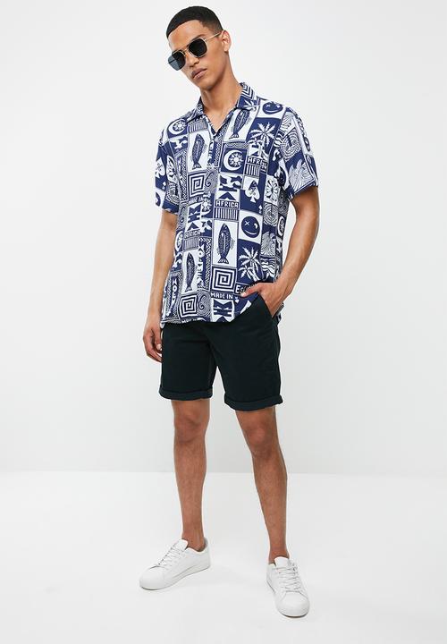 Holmes Bro's - Woodcut button up shirt - navy