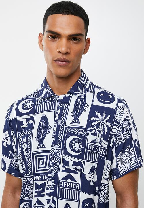 Holmes Bro's - Woodcut button up shirt - navy