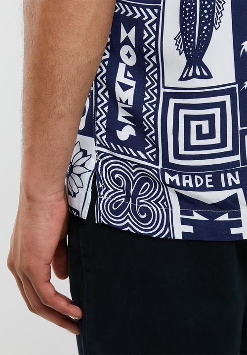 Holmes Bro's - Woodcut button up shirt - navy