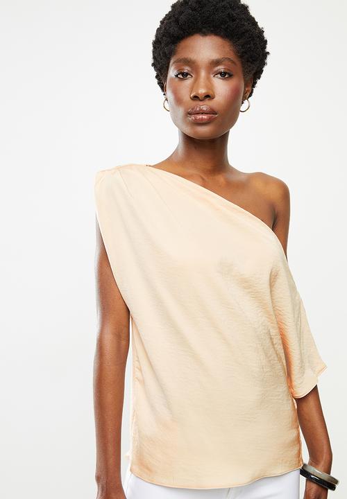 VELVET - Satin asymmetric dropped shoulder blouse - beige 