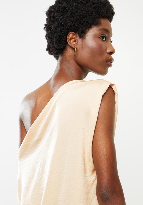 VELVET - Satin asymmetric dropped shoulder blouse - beige 