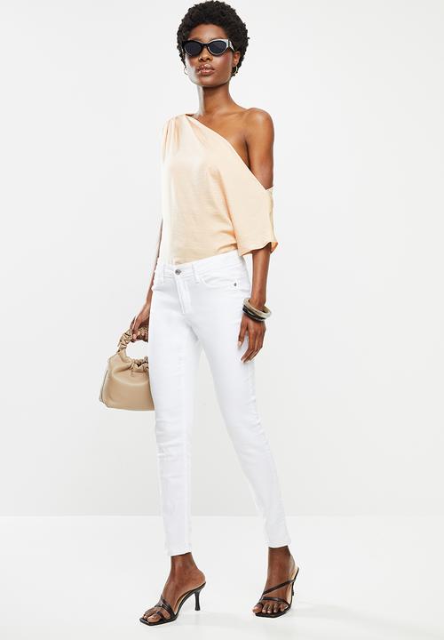 VELVET - Satin asymmetric dropped shoulder blouse - beige 