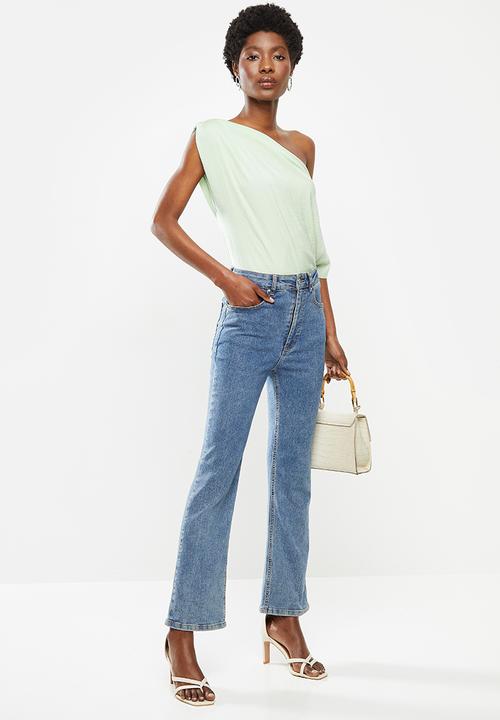 VELVET - Satin asymmetric dropped shoulder blouse - green