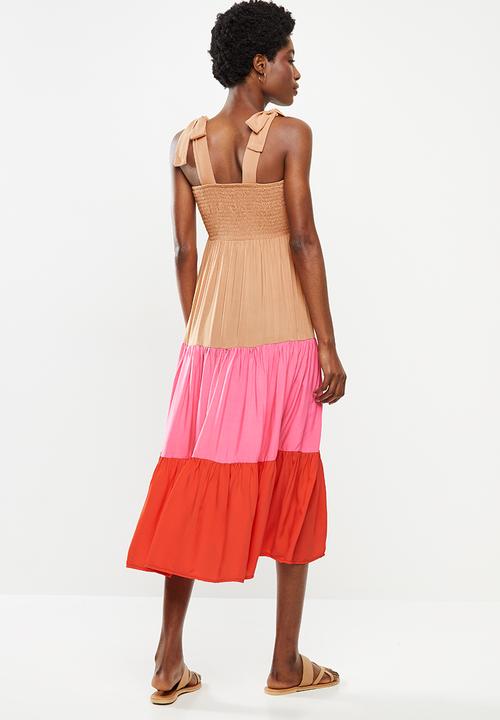 Me&B - Colourblock midi dress withshirred bodice - multi 