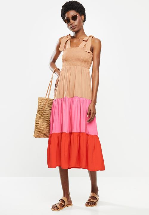 Me&B - Colourblock midi dress withshirred bodice - multi 