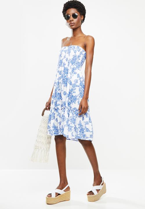 Jacqueline de Yong - Starr life strap smock dress - white & blue 