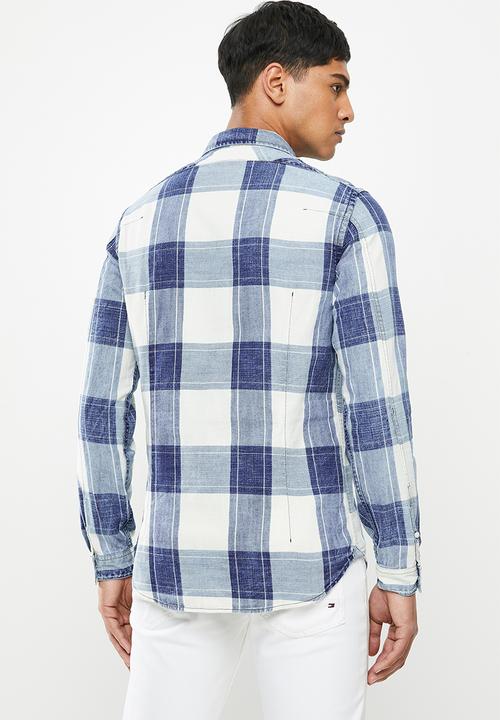 Replay - Indigo checked twill shirt - blue & white