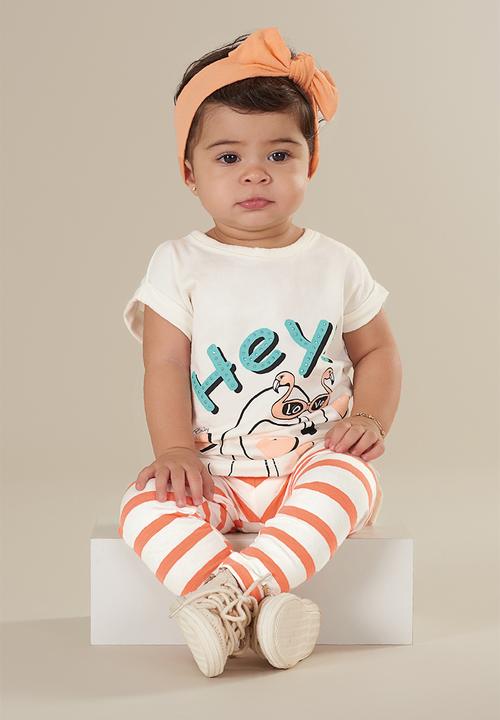 UP Baby - Girls tee & stripe legging set - white & red