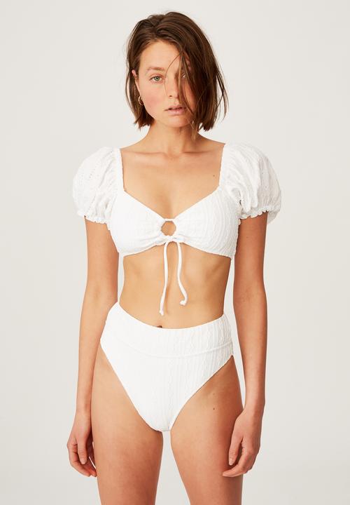 Cotton On - Keyhole shortsleeve bikini top - white broidere