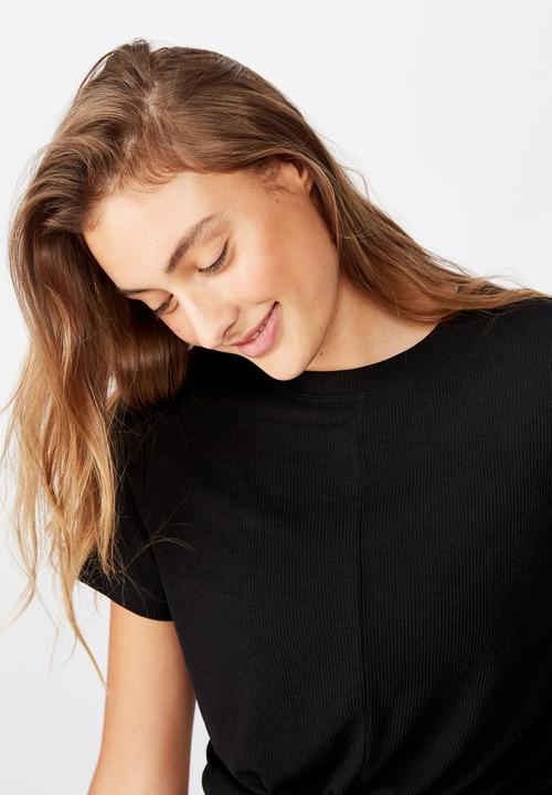Cotton On - Tie up rib tshirt - black